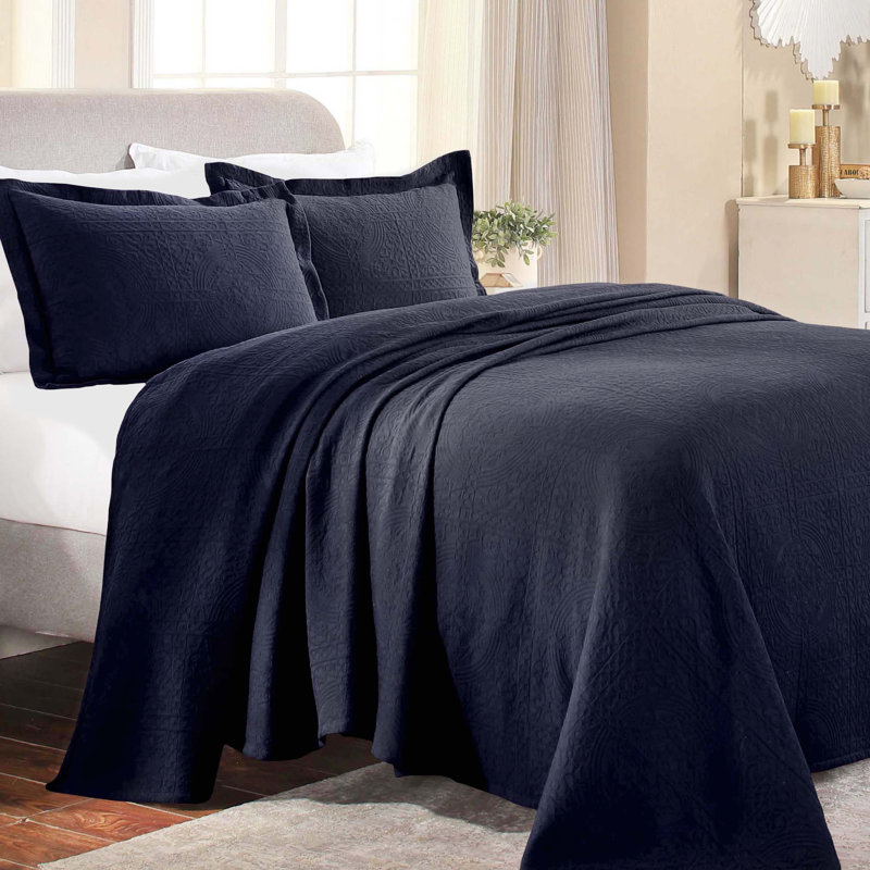 Swanton 100% Cotton Modern & Contemporary Oversized Coverlet/Bedspread Set, Navy Blue, Twin Coverlet + 1 Sham