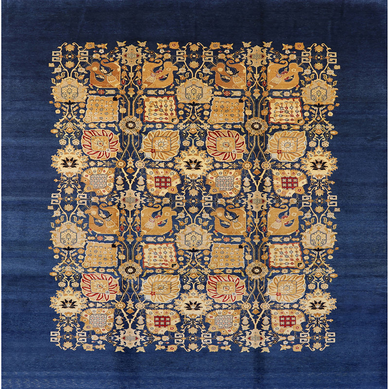 Tapis bleu / beige Patchwork, Carré 5 pi