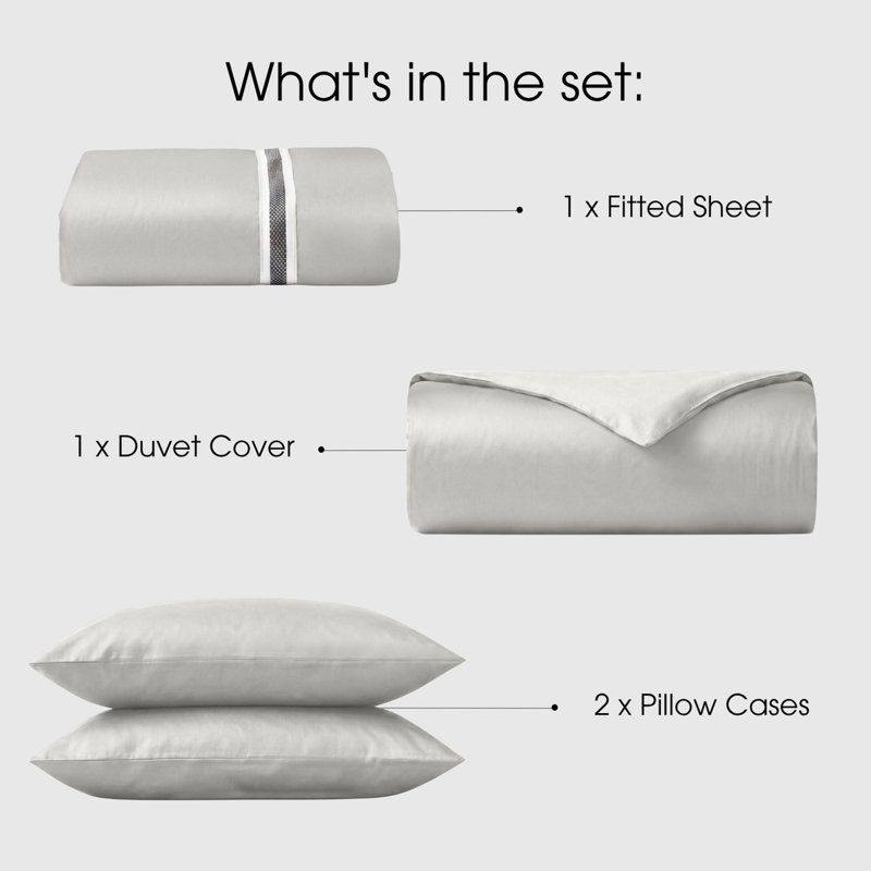 Bedding Sets Cotton No Pattern Duvet Cover Set, Silver, Super King, 50x75cm Pillowcase