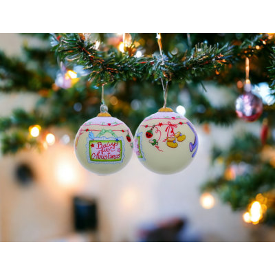 Baby's First Christmas with Motifs Hand Painted Mouth Blown Glass Ornament