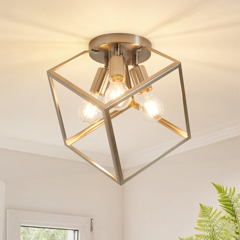 Brushed Nickel Flush Mount Ceiling Light, Multi-directional Geometric Light Fixtures Ceiling Mount, Modern Metal Frame Kitchen Foyer Lights With E26 Base For Farmhouse Living Room Hallway Porch