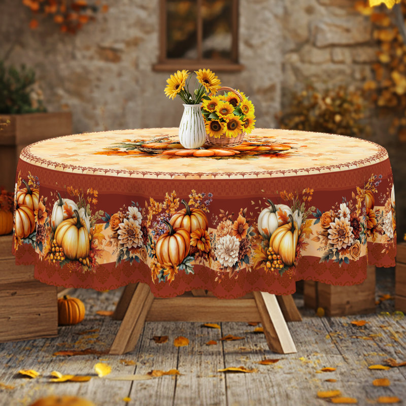Autumn-Winter Tablecloth 180x180cm Round Seasonal Holiday Patterns Pumpkin Motifs Party Picnic Dinner Table Cover