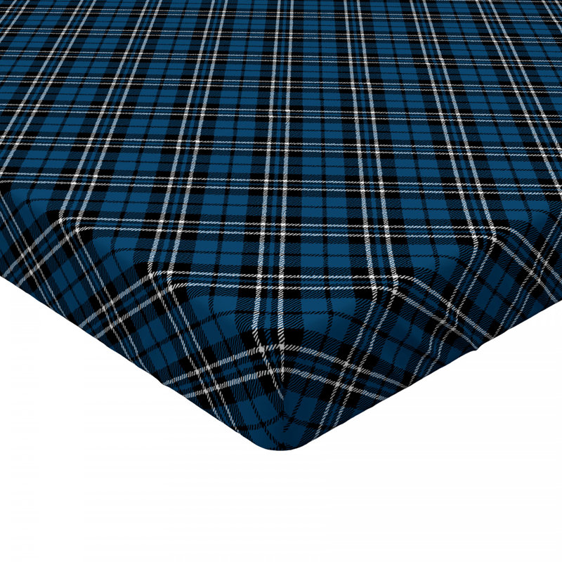 Twin XL Blue Microfiber Plaid Fitted Sheet