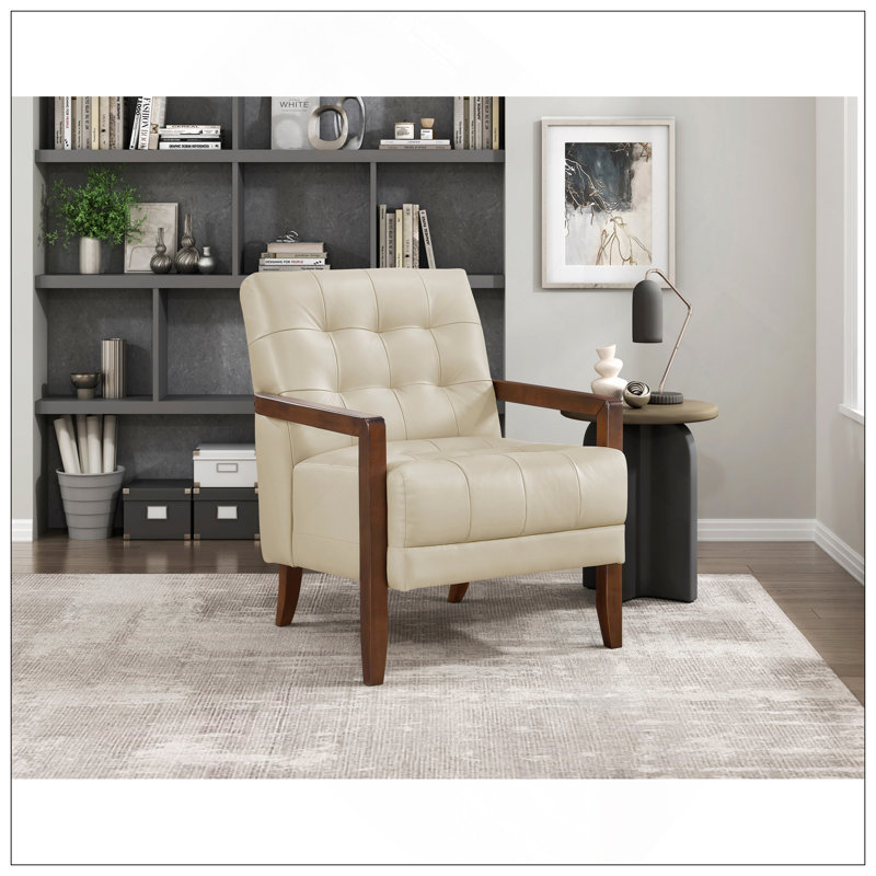 Chaise d'appoint capitonnée exquise avec finition noyer et revêtement de qualité supérieure, Beige