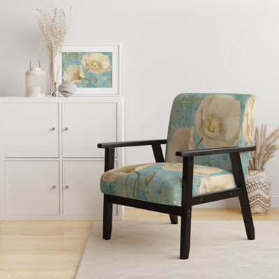 Mahfuj - Bouquet de coquelicots sur cachemire I - Fauteuil d'appoint rembourré en velours
