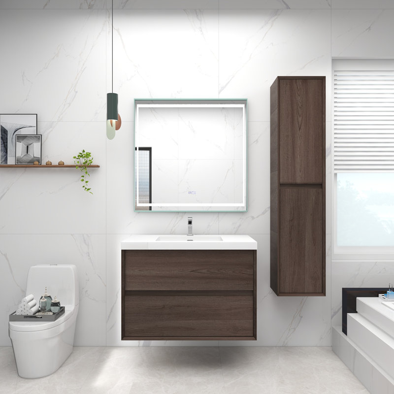 Ensemble de meuble-lavabo mural simple 36 po Attallah, Chêne rouge
