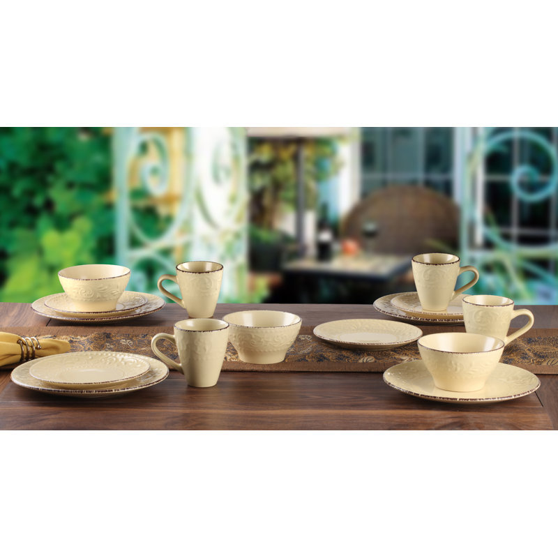 Service de table en grès 16 pièces Lorren Home Trends Lorren, service pour 4, Jaune