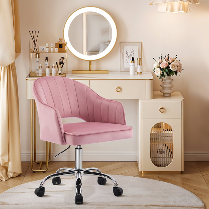 Chaise de bureau ergonomique rembourrée en velours 21 po, Rose