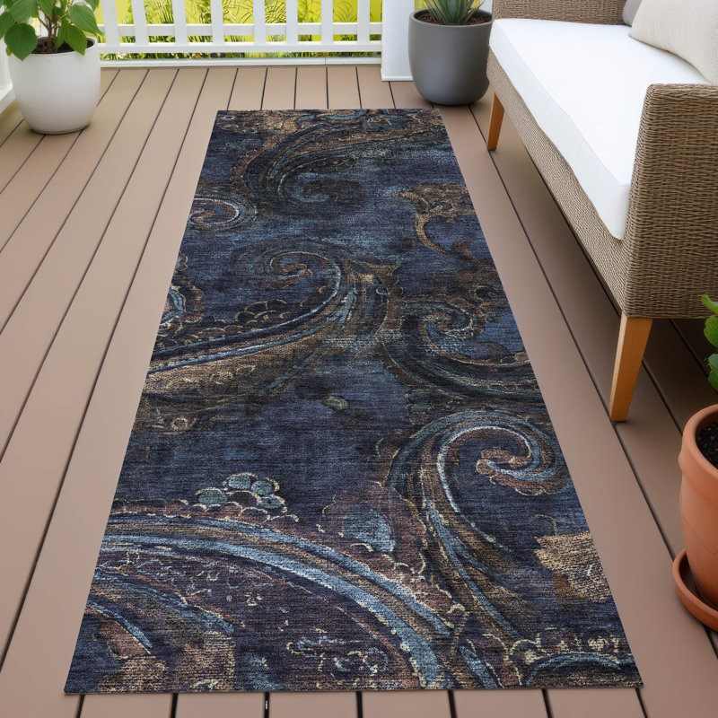 Machine Washable Indoor/Outdoor Chantille ACN2748 Paisley Rug, 2'3" x 7'6" Runner, Navy