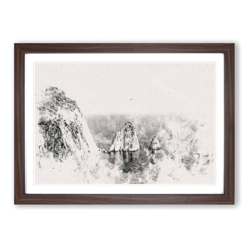 Coastline In Zante Greece - Single Picture Frame Painting on MDF, Walnut Framed, 40cm H x 60cm W x 2cm D