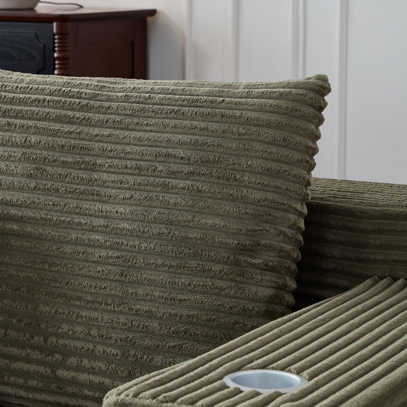 Canapé modulaire profond en velours côtelé avec porte-gobelets, aucun assemblage requis, Vert