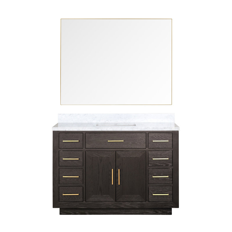 Ensemble de meuble-lavabo simple 48 "avec miroir, Chêne brun, Marbre de Carrare blanc