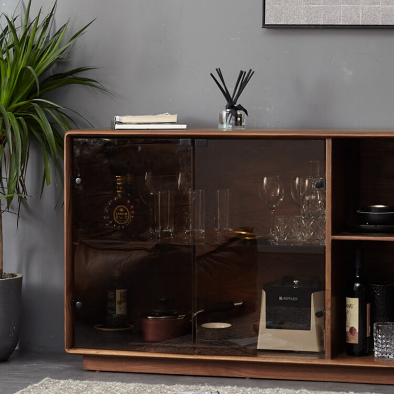 Buffet en verre rétro, 25.59" H x 55.12" W x 15.75" D