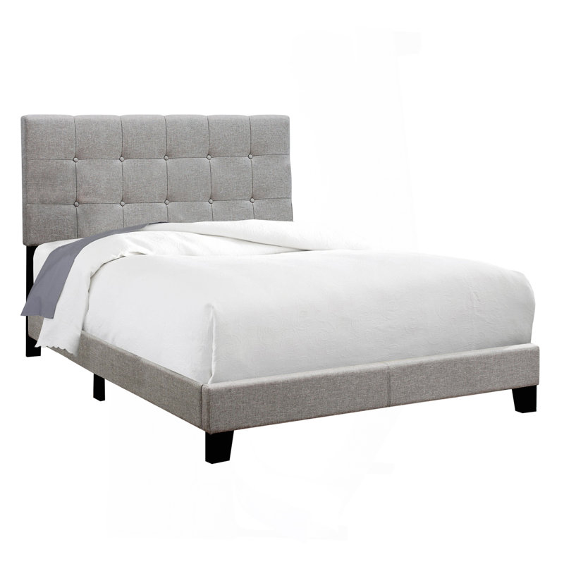 Lit, double, tapissier, aspect lin gris, transitionnel, Lit double