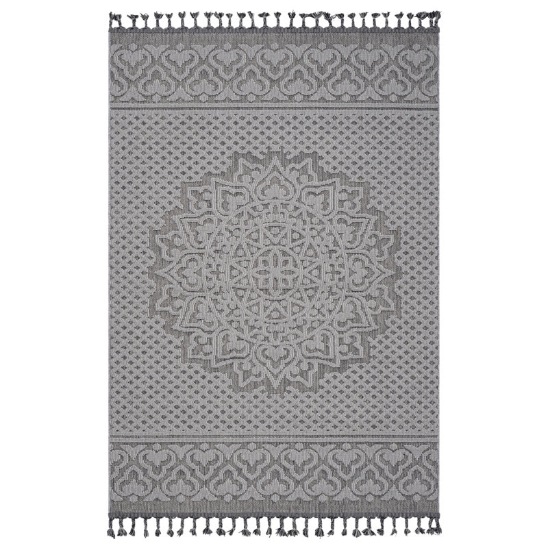 NAAR Guros Collection 4X6 Gray / White / Medallion Indoor / Outdoor Area Rug, Rectangle 6'2" x 4'