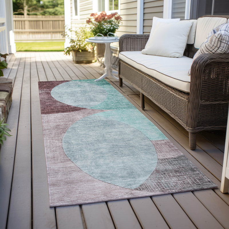 Machine Washable Indoor/Outdoor Cicel ACN1140 Teal Rug, Runner 2'3" x 7'6"