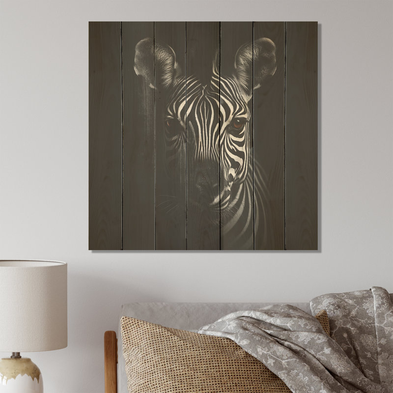 Noir et blanc élégant portrait de zèbre - animal zèbre sur bois, H 15 po x l 15 po