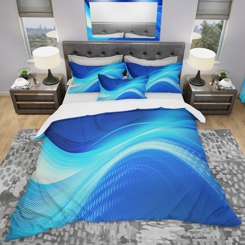Blue Hues Abstract - Modern Duvet Cover Set - Microfiber Polyester, Full/Queen Duvet Cover + 2 Shams