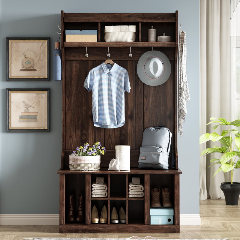 Arbre d'entrée Malby de 39,42 po de largeur avec banc et rangement pour chaussures, Tigre