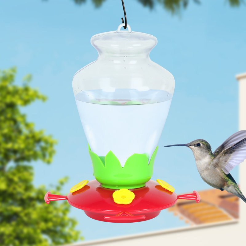 Clear Plastic Hanging Hummingbird Feeder with Red Base