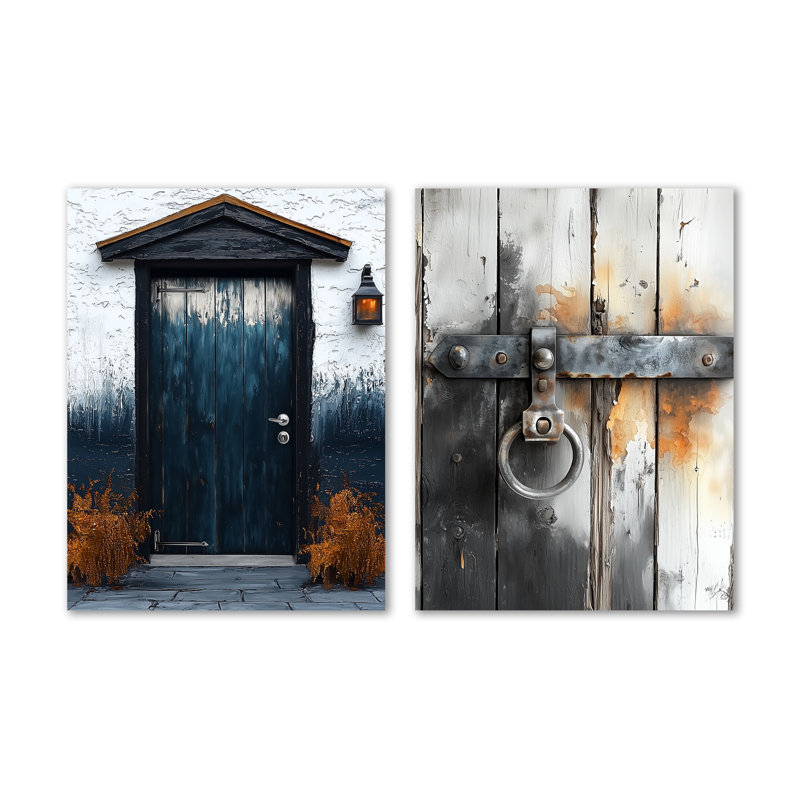 «Blue Vintage Vibes Barn Door I», ensemble d'art mural en métal 2 pièces, 32" H x 48" W