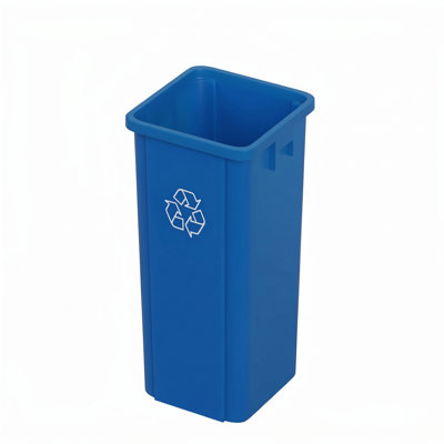 23 Gallon Blue Square Plastic Recycling Bin with Venting Channels