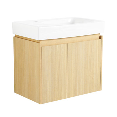 Meuble-lavabo de salle de bain avec vasque en céramique, porte, armoire de rangement pour salle de bain