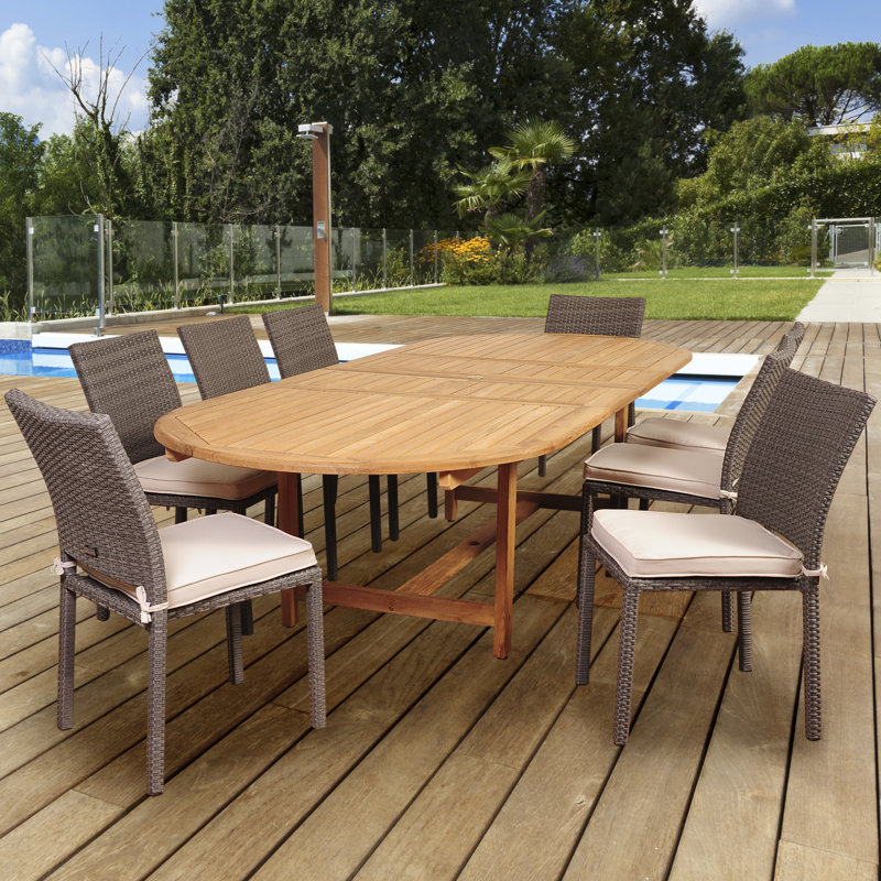 Anautica 8 - Person Teak Wicker Patio Dining Set with Oval Table