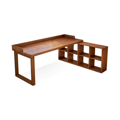 Bureau en bois massif avec grille et bureau intégré en forme de L avec cloison