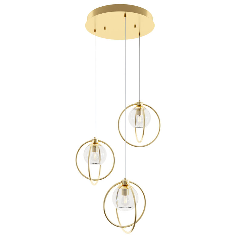 Luminaire suspendu en grappe à 3 lumières Lashaune, Laiton satiné