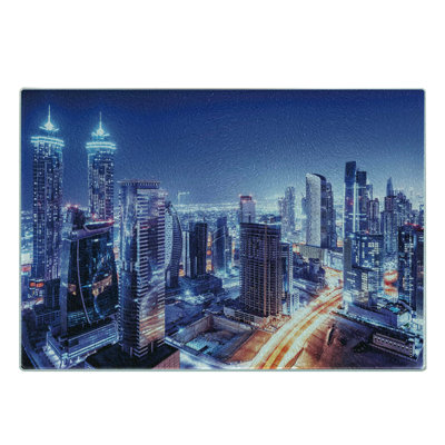 Ambesonne City Tempered Glass Cutting Board Dubai Downtown Modern UAE Violet Blue Orange