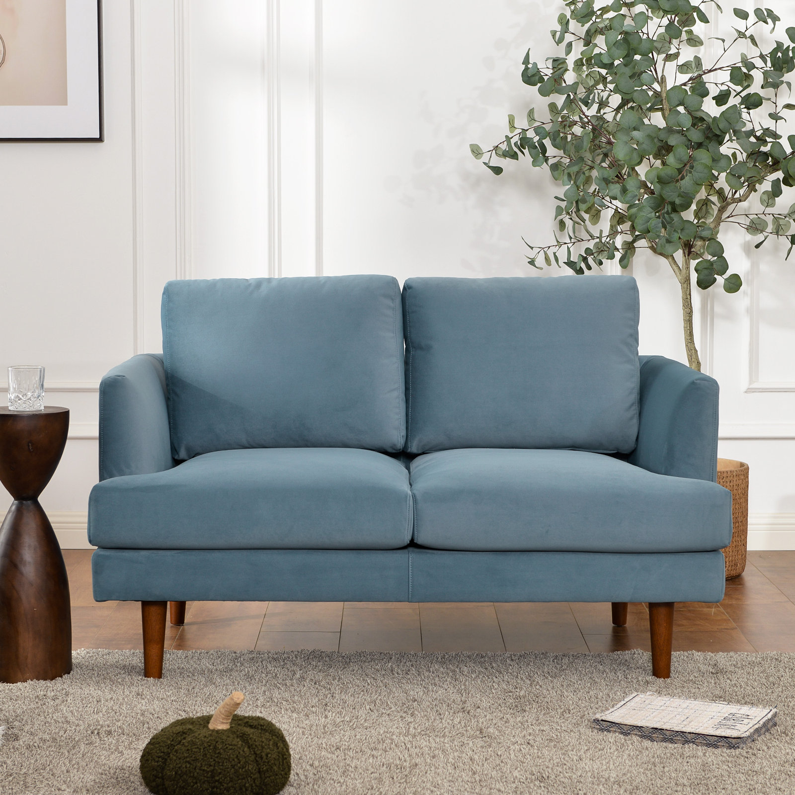 Miller 56" Upholstered Loveseat, Blue Velvet