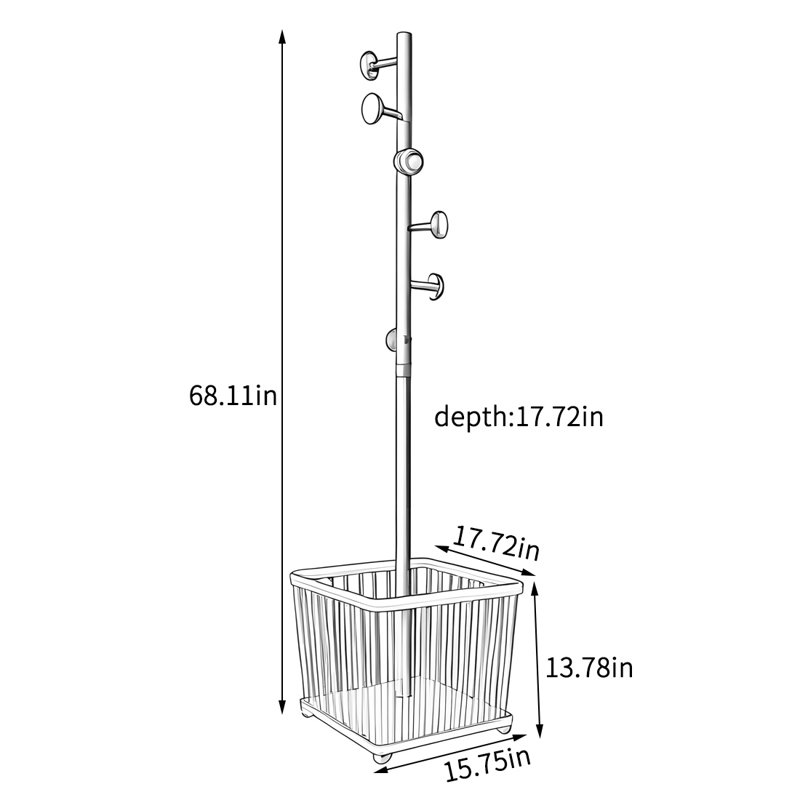 Walnut Coat Rack Hooks Laundry Basket Design
