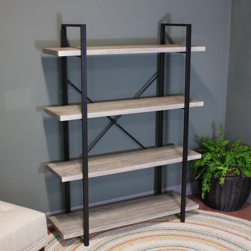 Salamon 55" H Industrial-Style 4-Tier Etagere Bookcase, Oak Gray, Gray/Black