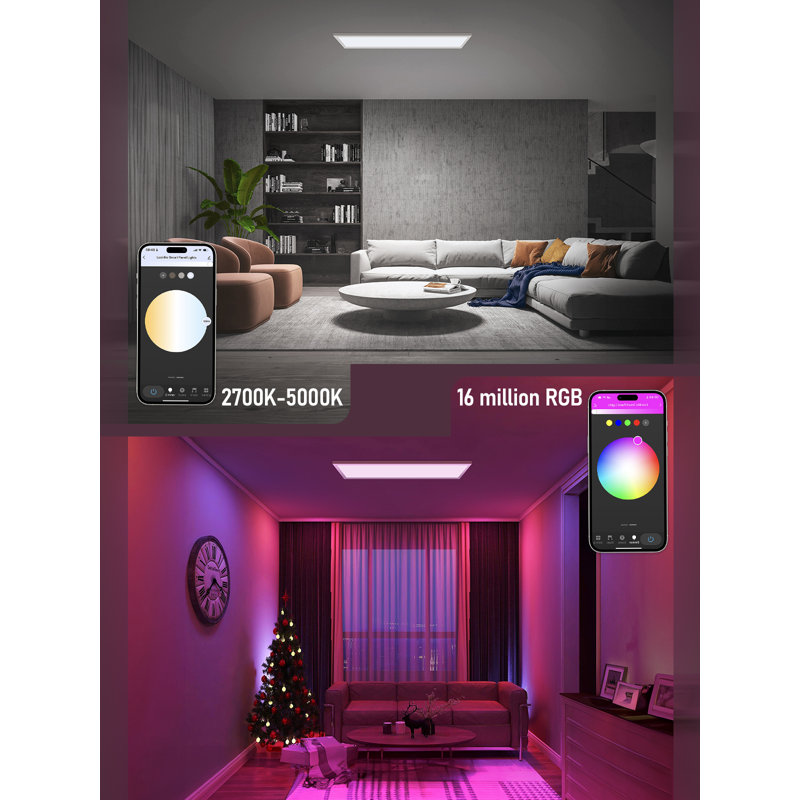 Tessera 1x4 ft Smart LED Flat Panel Light, Color Changing and Tunable White, Surface Mount