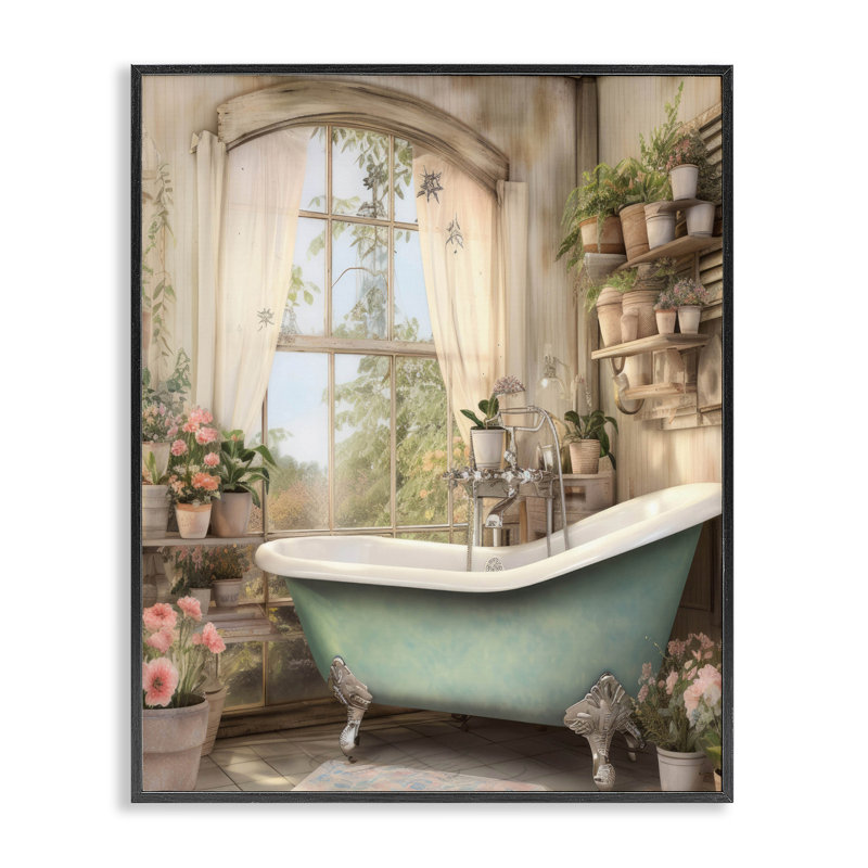 Estampe numérique pour salle de bain avec tablettes florales, H 14 po x l 11 po, Giclée encadrée noir minuit
