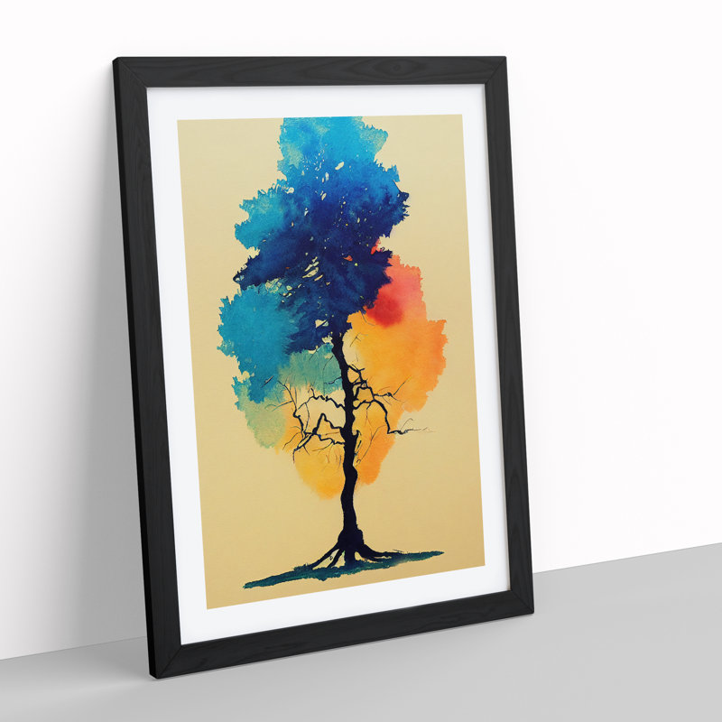 Water Paint Tree No.3 - Single Picture Frame Painting, Black, 64cm H x 46cm W x 2cm D