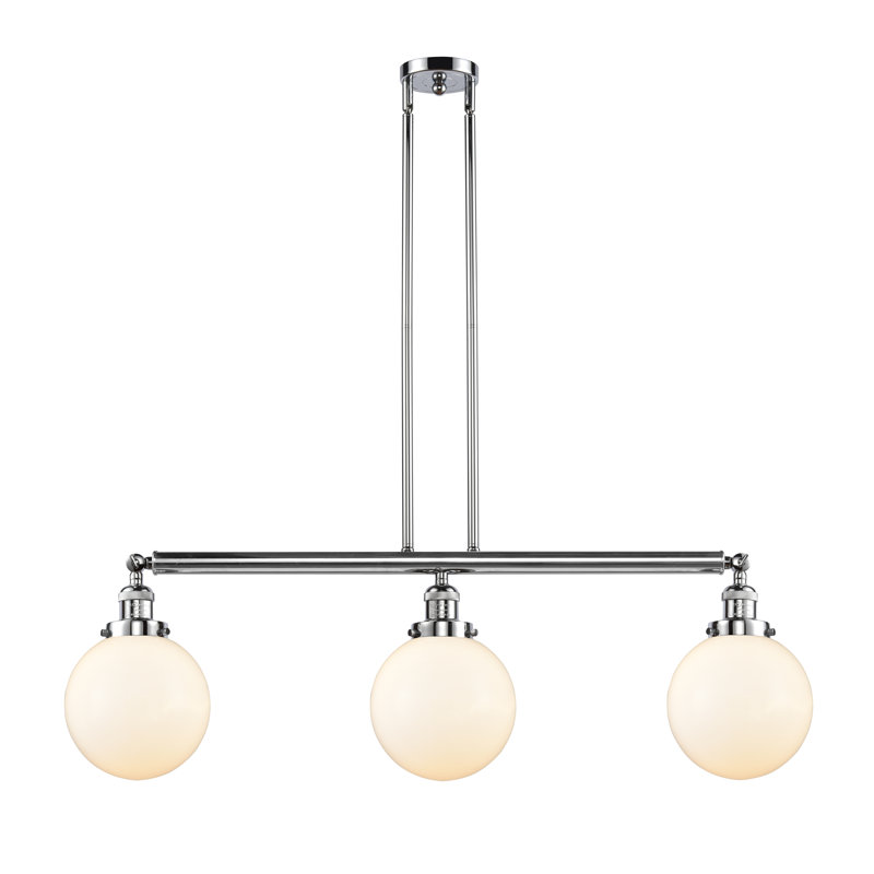 Luminaire suspendu linéaire à 3 lumières pour îlot de cuisine Albanie, Ampoule non incluse, Chrome poli, Blanc mat
