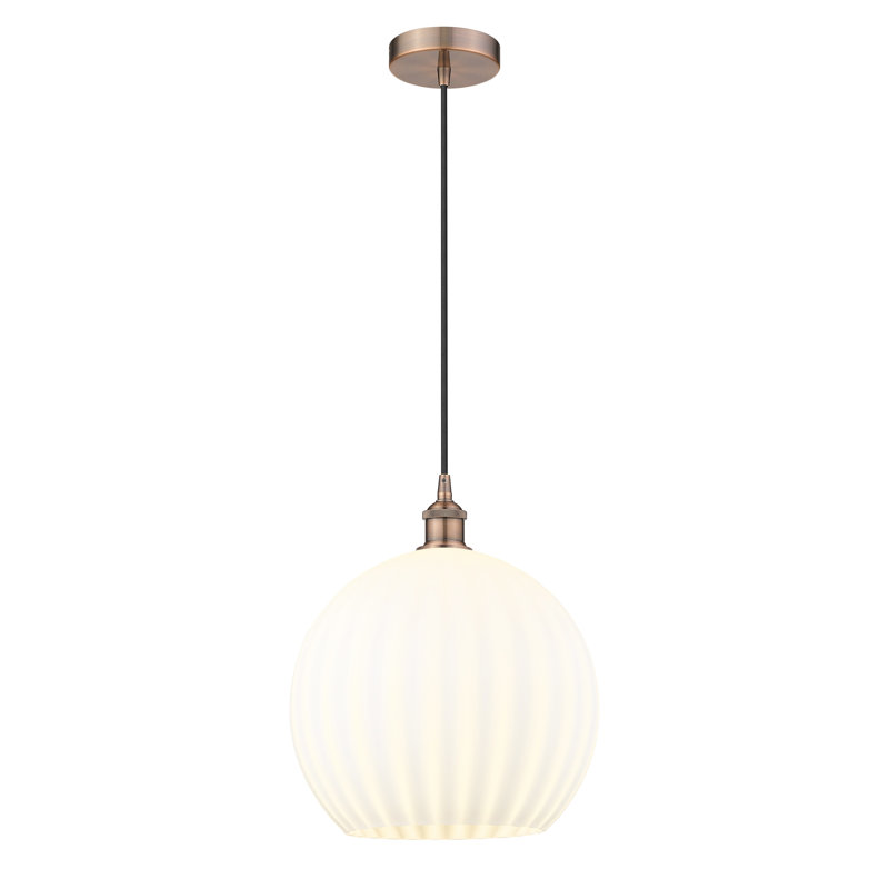 Mini-luminaire suspendu vénitien blanc 1 lumière Edison - 616-G1217, H 16,63 po x l 13,75 po x P 13,75 po, Cuivre antique