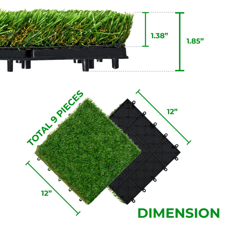 VC 12'' L x 12'' W Plastic Interlocking Deck Tile in Autumn Artificial Grass, 1.26" H x 12" W x 12" D