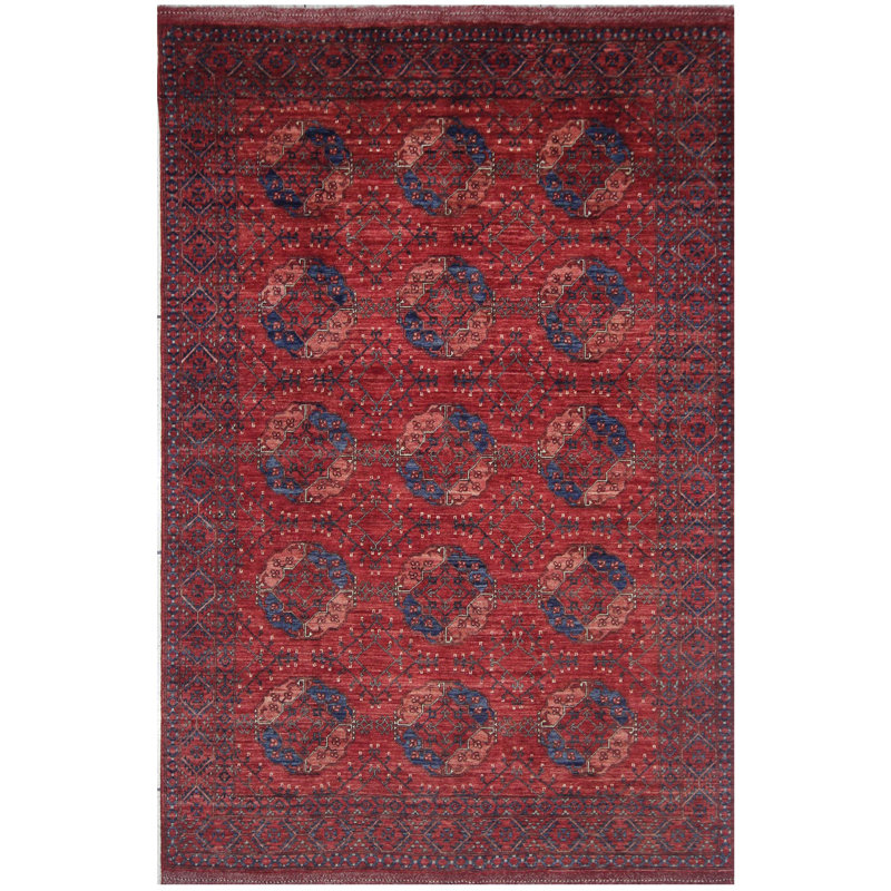 Tapis unique rouge / bleu de 5 pi 11 po x 8 pi 10 po
