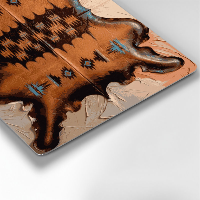 Art mural en métal brun de style sud-ouest, peau de buffle, brun, H 96 po x l 120 po x P 0,05 po