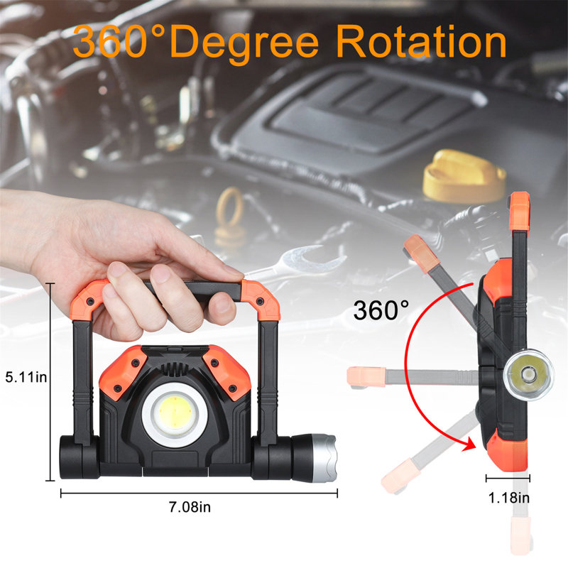 Lampe de travail multifonctionnelle à DEL, projecteur rotatif pliant à 360 °, lumière de sécurité extérieure portable avec support, adaptée à l'entretien automobile, au camping, à la randonnée et aux situations d'urgence