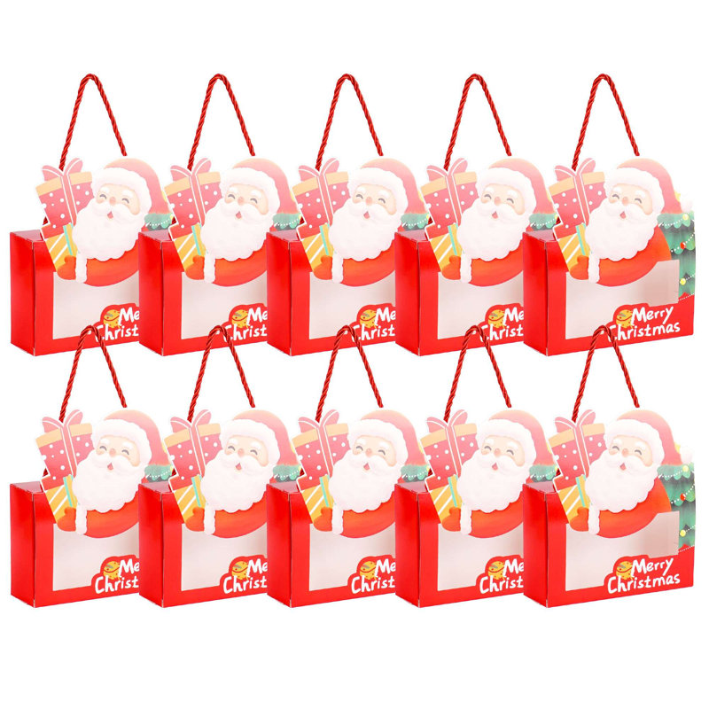 10 boîtes à biscuits de Noël avec fenêtre et poignée pour pâtisserie, dessert, bonbons, 6,2 po x 4,1 po x 2 po, motif Père Noël