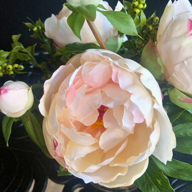 Faux peony arrangement in vase, Light Pink