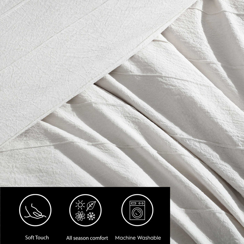 Martha Stewart Garden Trellis Reversible Duvet Cover Set, Queen Duvet Cover + 2 Standard Shams, Beige