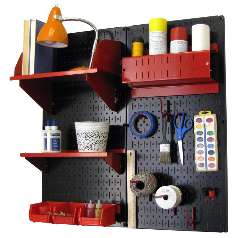 Ensemble de panneaux perforé de rangement pour accessoires de loisirs, Noir et rouge