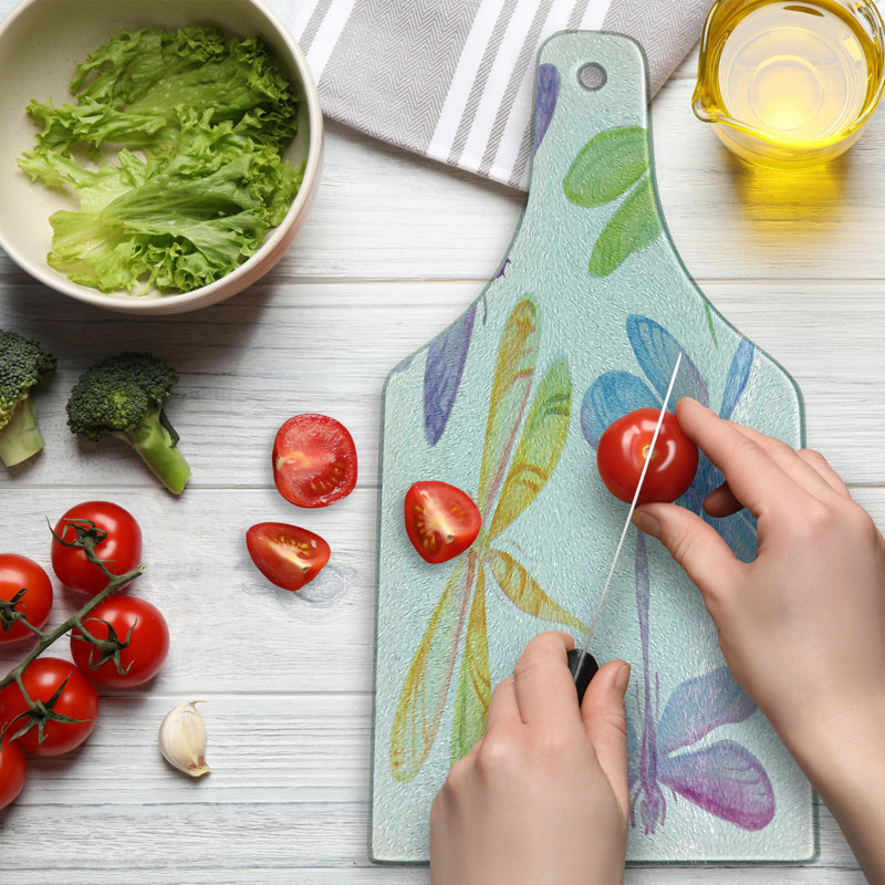 Ambesonne Dragonfly Tempered Glass Cutting Board Watercolor Winged Bug Multicolor