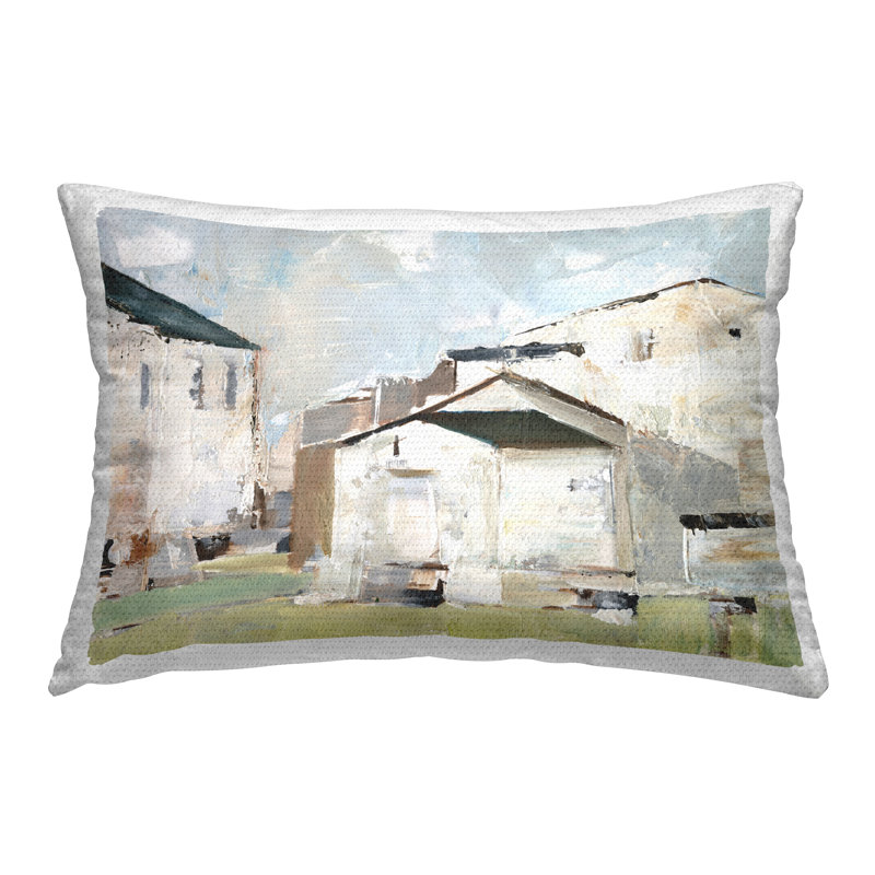 Brushed Farm Houses Outdoor Printed Pillow by Ethan Harper