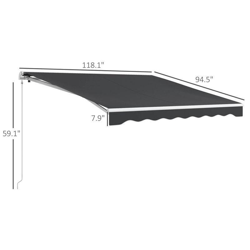 Electric Awning, Retractable Awning with Remote Controller and Manual Crank Handle, Dark Gray, 59.1" H x 118.1" W x 94.5" D